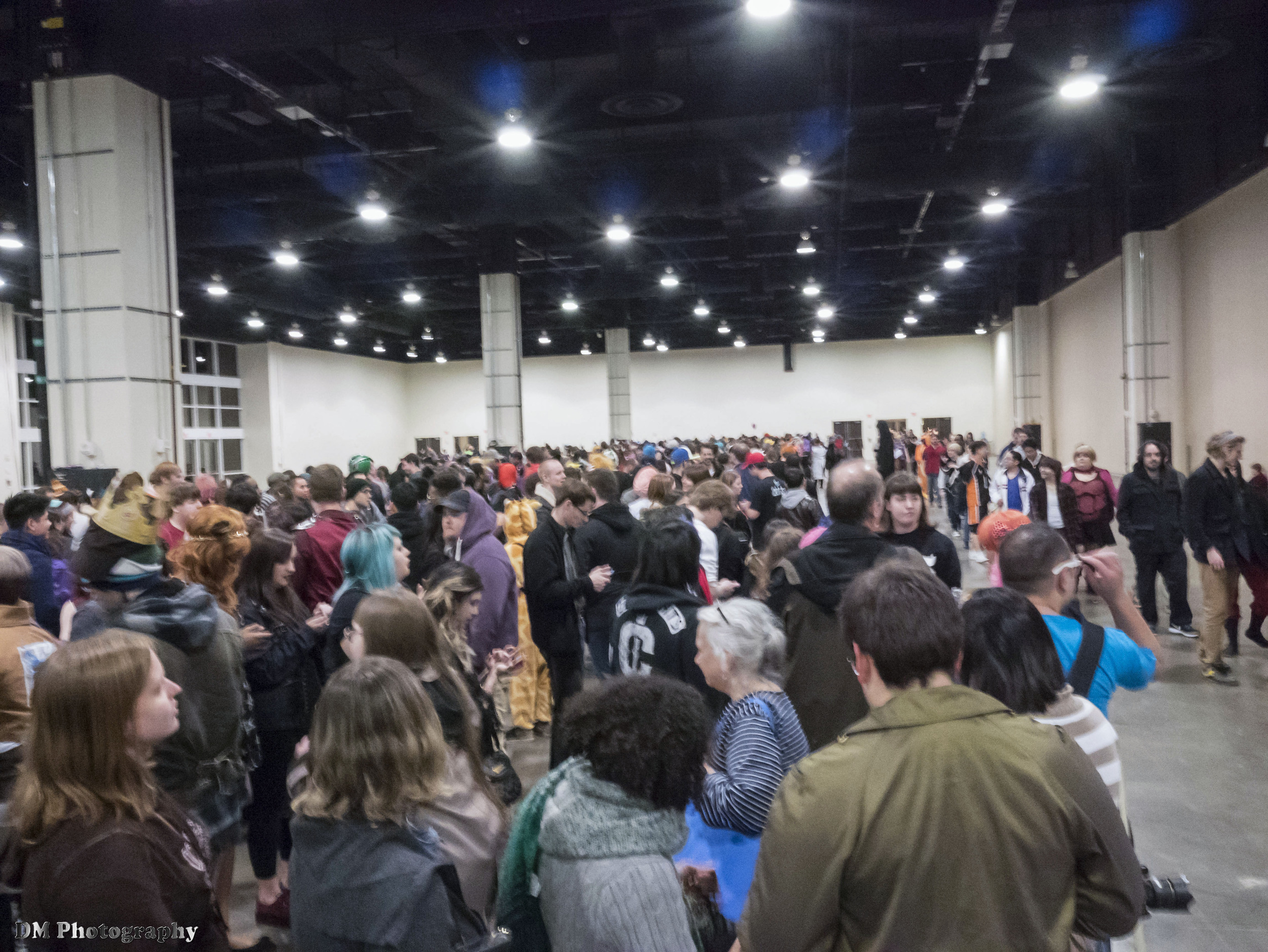 A blurry photo of the Thursday pre-reg line